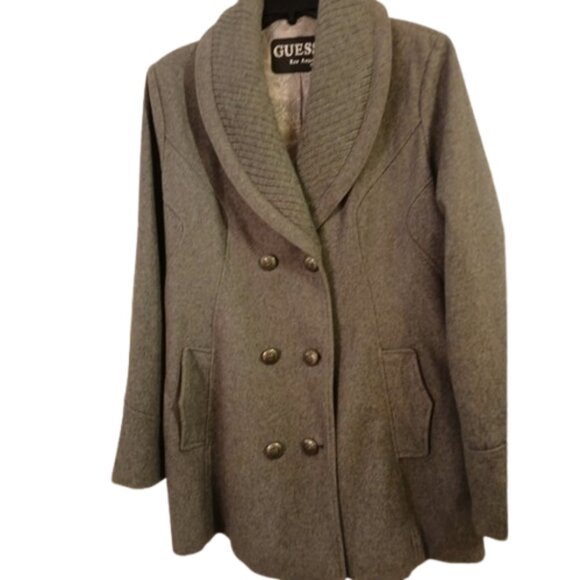 GUESS Women's Gray Double Breasted Pea Coat Size Large - Picture 3 of 8
